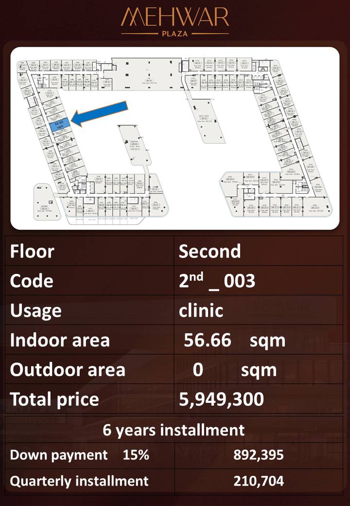 عيادة للبـيع في محور بلازا مول اكتوبر | Mehwar Plaza`s Clinics